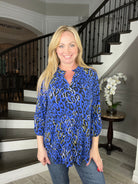 Dear Scarlett Royal Blue Leopard Lizzy-110 Long Sleeves- Simply Simpson's Boutique is a Women's Online Fashion Boutique Located in Jupiter, Florida