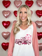 Pink Flower Truck Striped Long Sleeve Graphic Tee-110 Long Sleeves- Simply Simpson's Boutique is a Women's Online Fashion Boutique Located in Jupiter, Florida