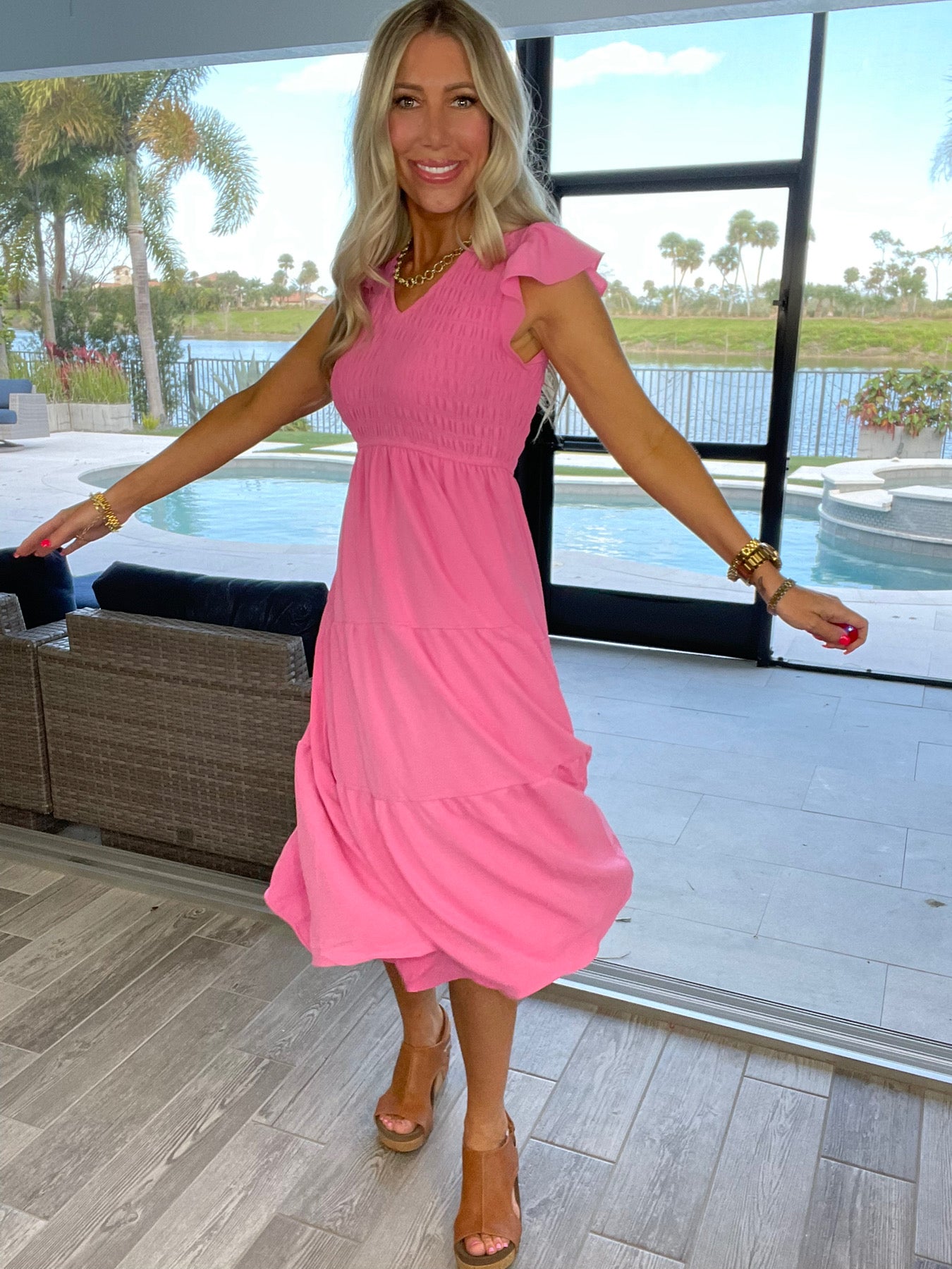 Flutter Sleeve Midi Dress-240 Dresses- Simply Simpson's Boutique is a Women's Online Fashion Boutique Located in Jupiter, Florida