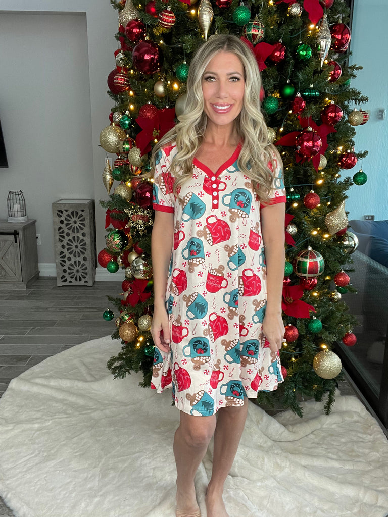 Shirley & Stone Holiday Pajama Dresses-220 Lounge wear/Pajamas- Simply Simpson's Boutique is a Women's Online Fashion Boutique Located in Jupiter, Florida