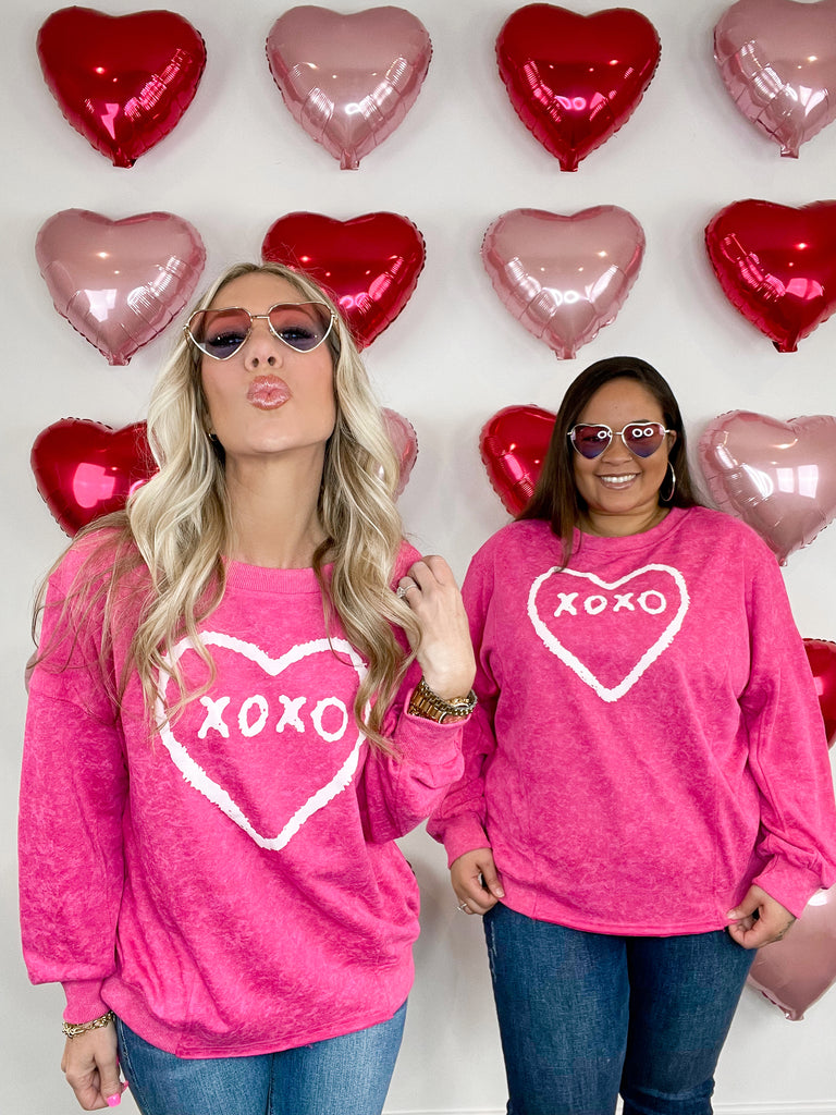 XOXO Heart Shaped Print Patchwork Pullover-160 Sweatshirts- Simply Simpson's Boutique is a Women's Online Fashion Boutique Located in Jupiter, Florida