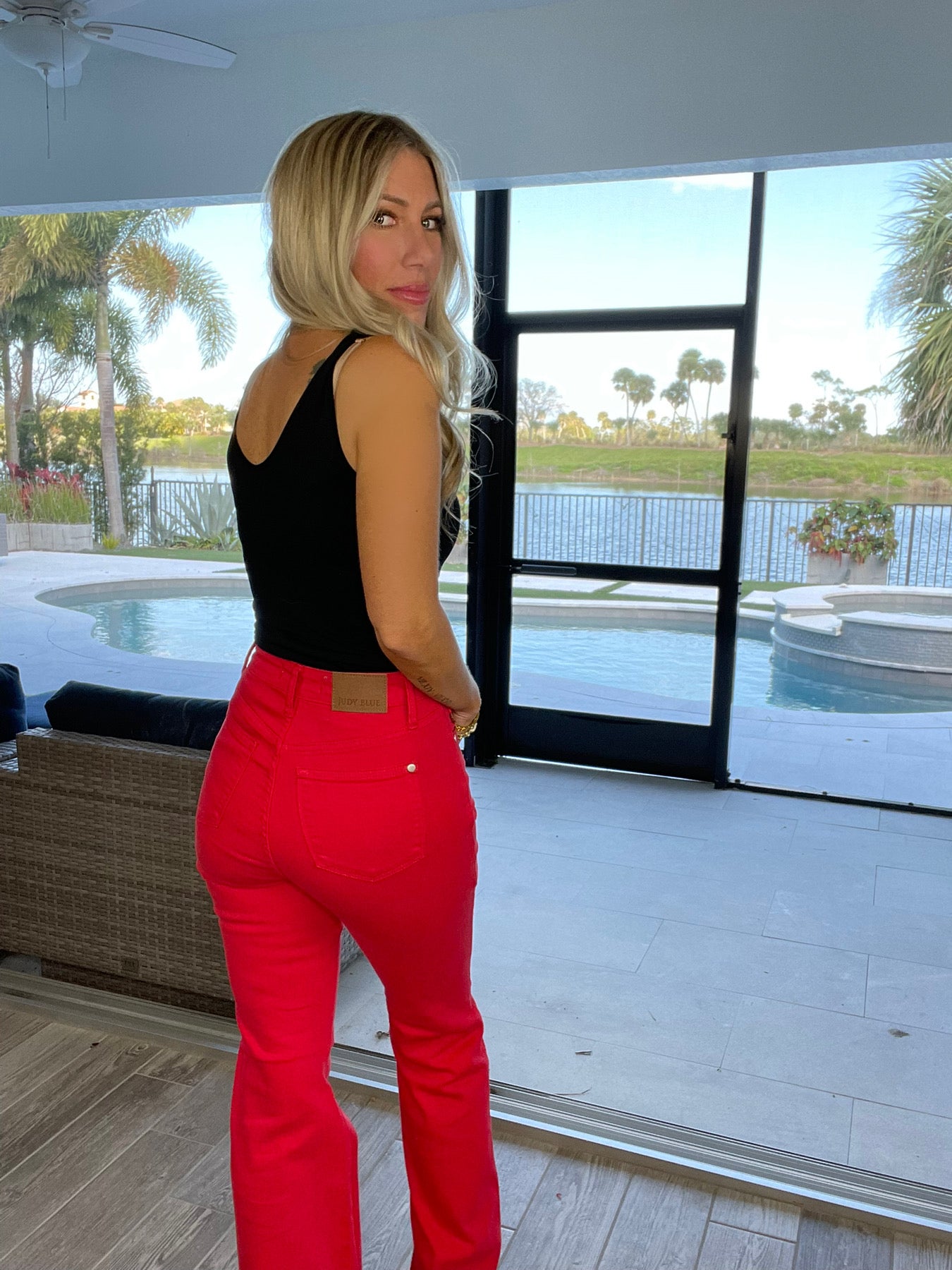 Judy Blue Red Tummy Control Flare Jeans-200 Jeans- Simply Simpson's Boutique is a Women's Online Fashion Boutique Located in Jupiter, Florida