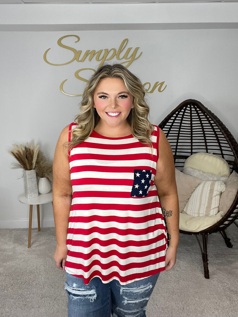 Stars & Stripes Tank With Pocket-Tank Tops- Simply Simpson's Boutique is a Women's Online Fashion Boutique Located in Jupiter, Florida
