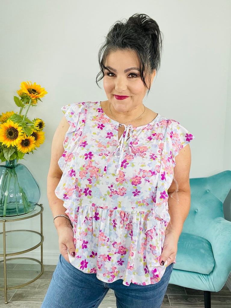 Multi Floral Keyhole Tie Top-Shirt & Tops- Simply Simpson's Boutique is a Women's Online Fashion Boutique Located in Jupiter, Florida
