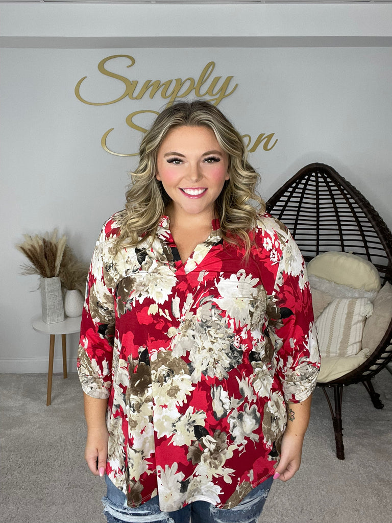Dear Scarlett Red Floral Lizzy-100 Short Sleeves- Simply Simpson's Boutique is a Women's Online Fashion Boutique Located in Jupiter, Florida