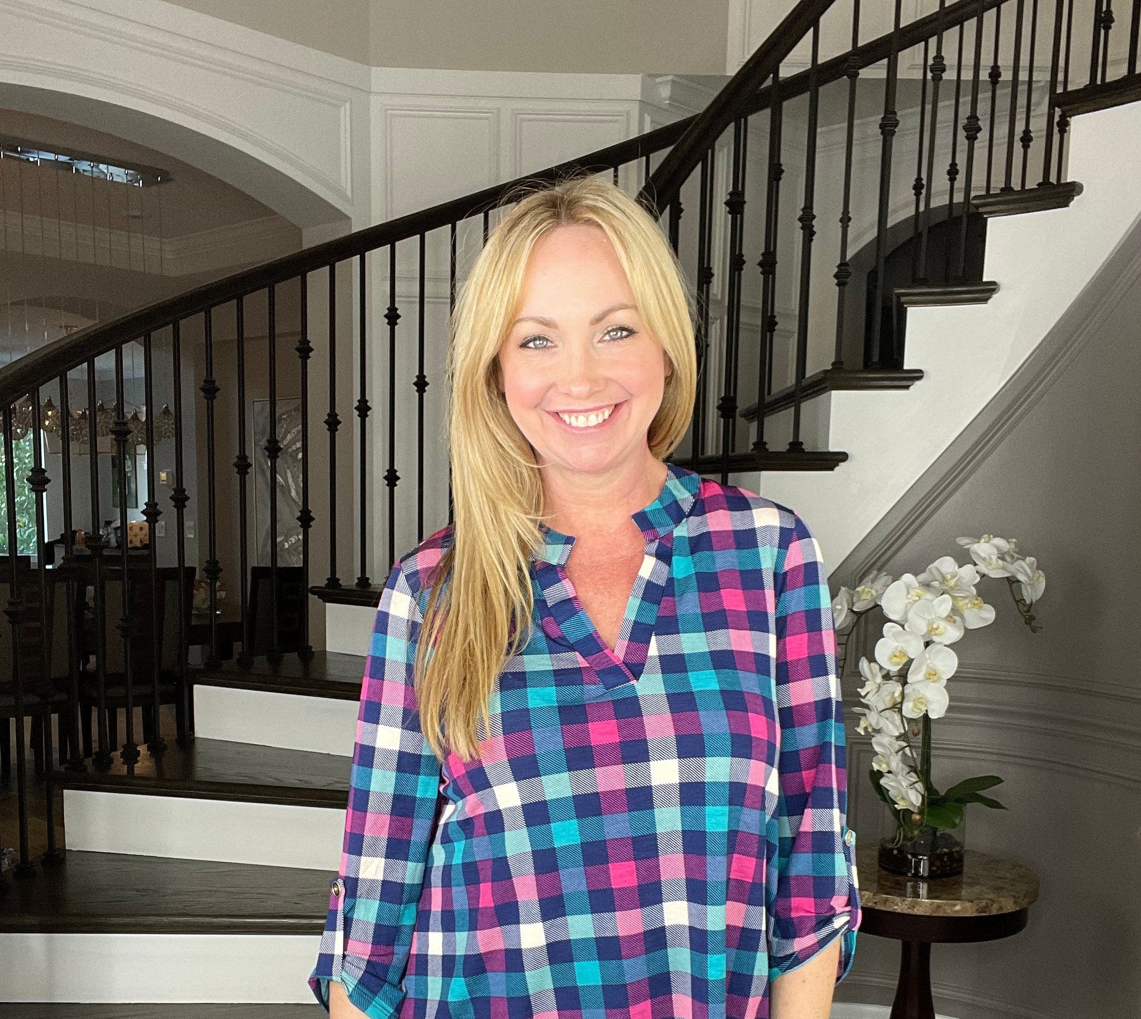 Dear Scarlett Navy/Magenta Plaid Lizzy-110 Long Sleeves- Simply Simpson's Boutique is a Women's Online Fashion Boutique Located in Jupiter, Florida