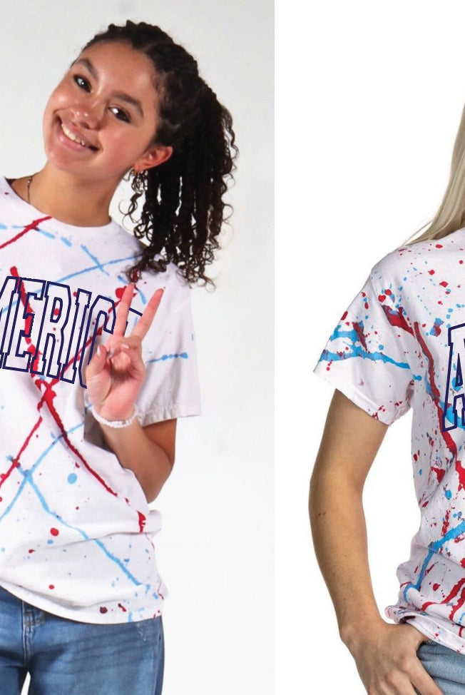America Paint Splatter-Graphic Tee- Simply Simpson's Boutique is a Women's Online Fashion Boutique Located in Jupiter, Florida