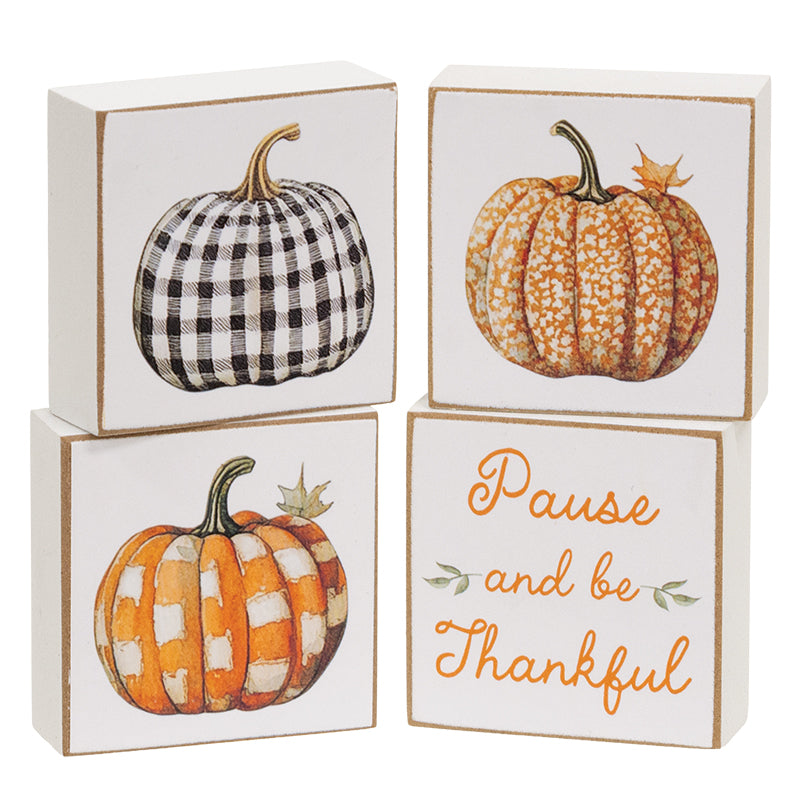 Pause and Be Thankful Patchwork Pumpkin 2" Square Block-290 Home/Gift- Simply Simpson's Boutique is a Women's Online Fashion Boutique Located in Jupiter, Florida