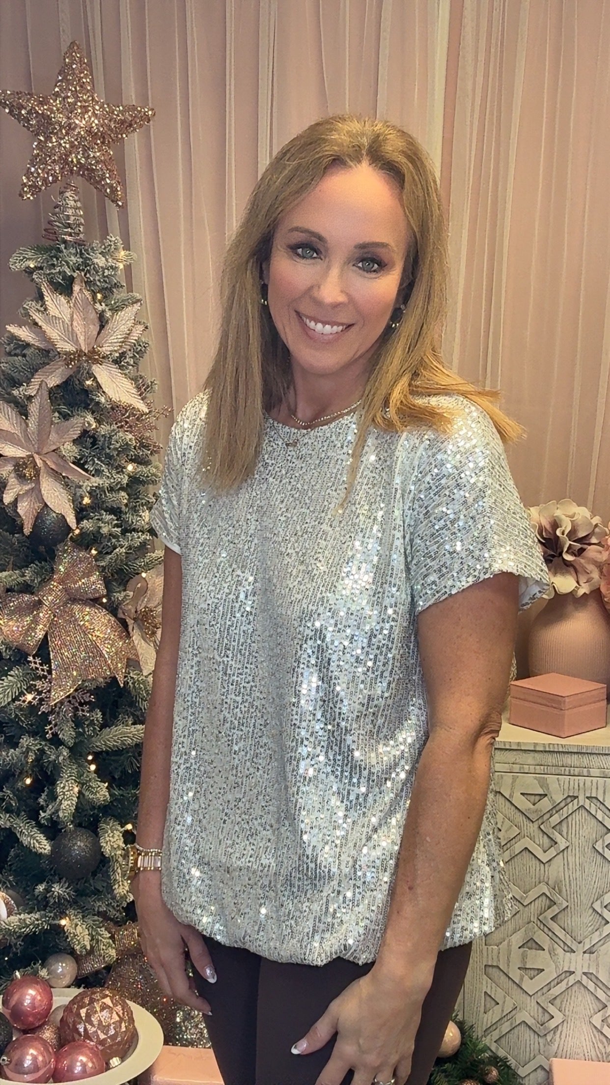 Silver Shimmer & Sparkle Top-100 Short Sleeves- Simply Simpson's Boutique is a Women's Online Fashion Boutique Located in Jupiter, Florida