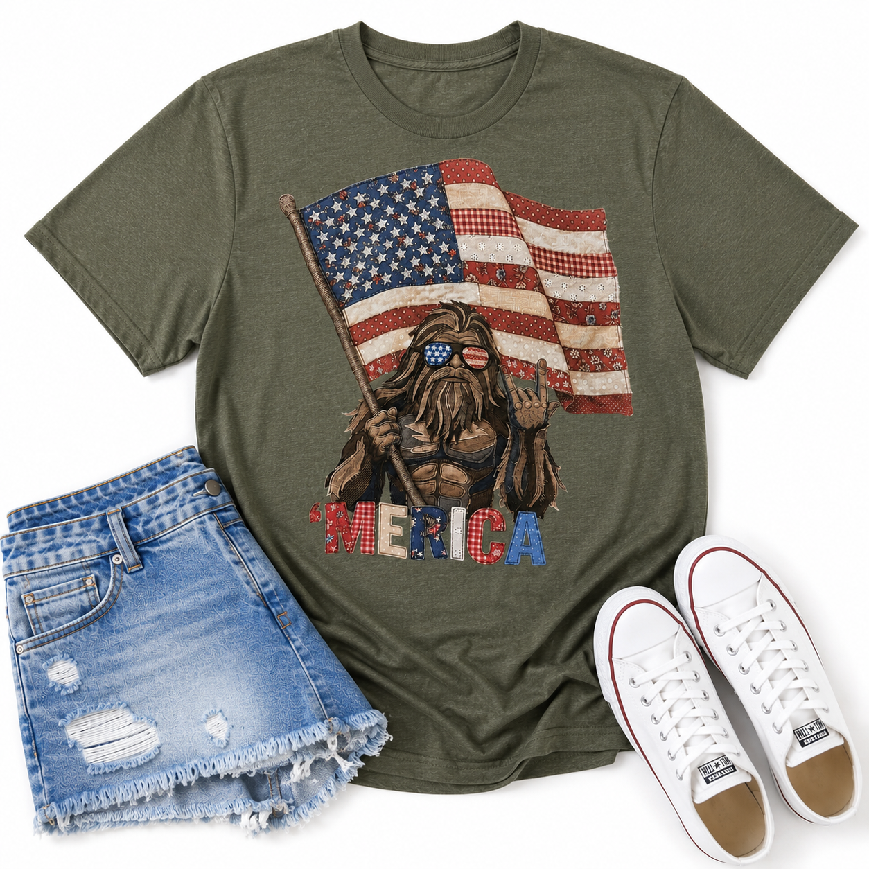 Preorder Sasquatch American Flag Graphic Tee-140 Graphic Tees- Simply Simpson's Boutique is a Women's Online Fashion Boutique Located in Jupiter, Florida