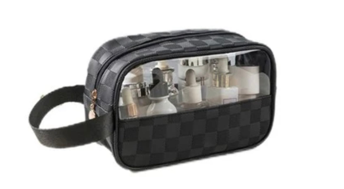 Checkered Monogram Clear Cosmetic Makeup Bag