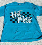 Hot Mess Checkered (Tropical Blue)-Graphic Tee- Simply Simpson's Boutique is a Women's Online Fashion Boutique Located in Jupiter, Florida