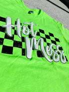 Hot Mess Checkered (Neon Green)-Graphic Tee- Simply Simpson's Boutique is a Women's Online Fashion Boutique Located in Jupiter, Florida