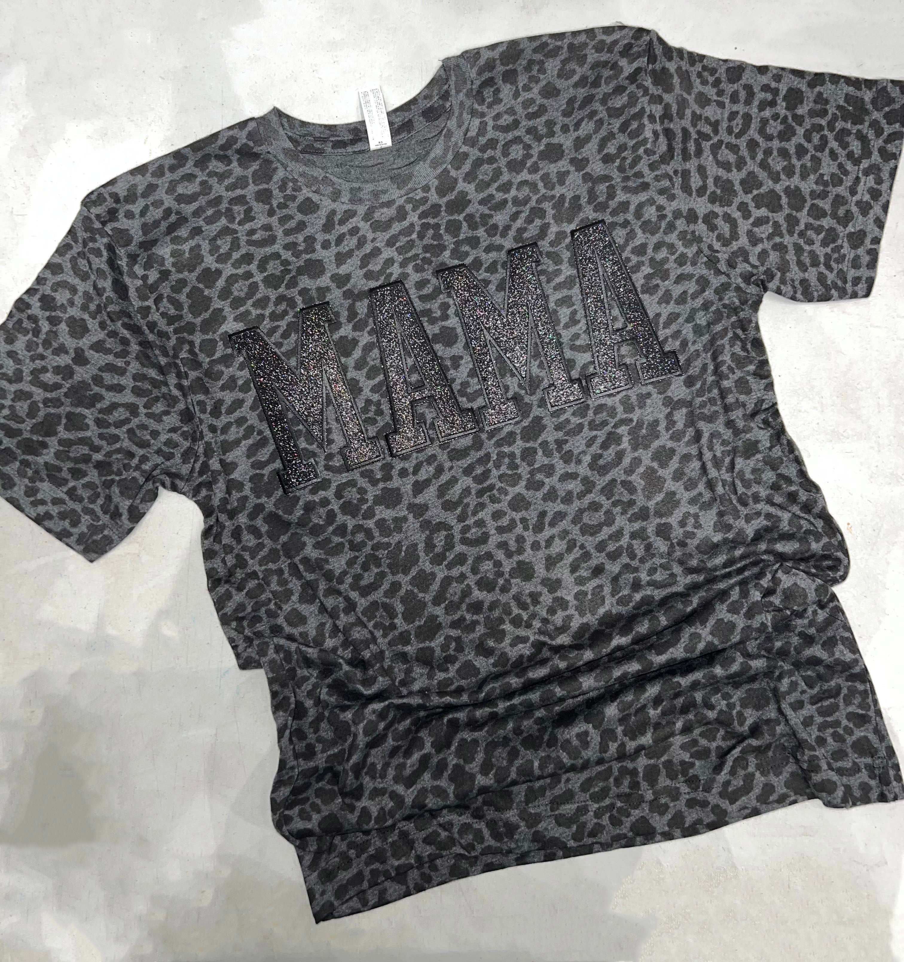 MAMA GLITTER EMBROIDERED PATCHES LEOPARD TEE-Graphic Tee- Simply Simpson's Boutique is a Women's Online Fashion Boutique Located in Jupiter, Florida