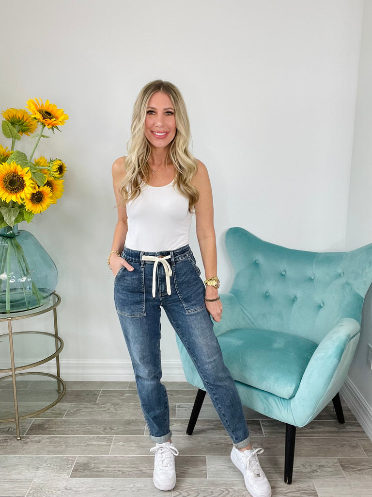 Judy Blue Medium Wash Joggers-200 Jeans- Simply Simpson's Boutique is a Women's Online Fashion Boutique Located in Jupiter, Florida