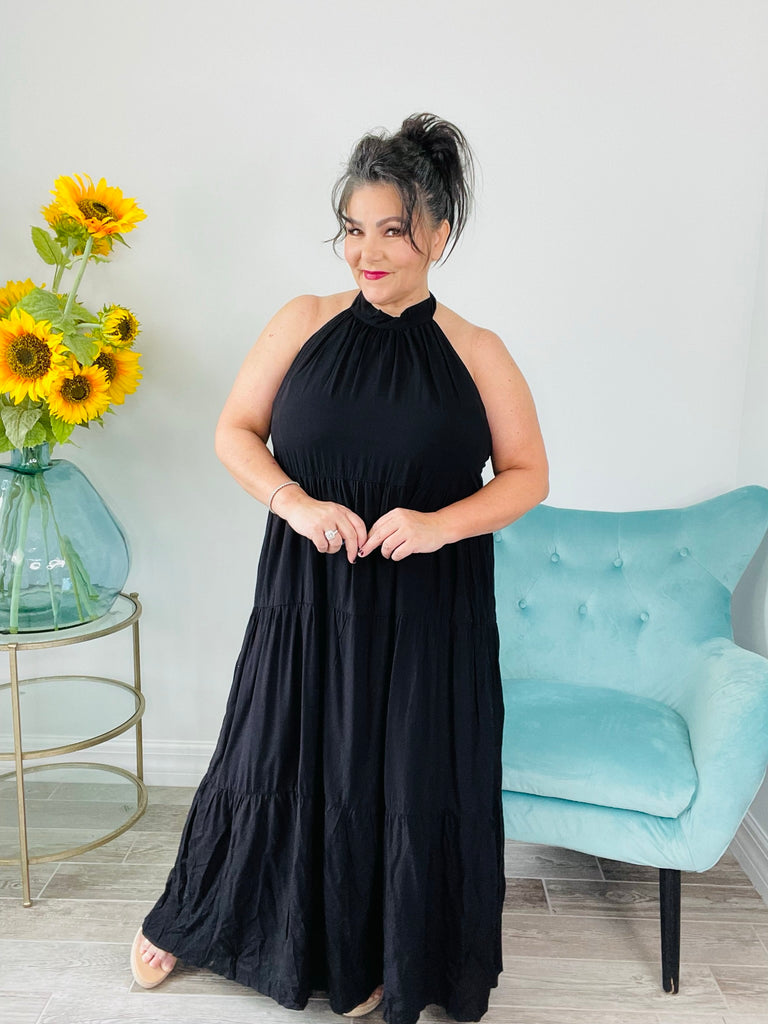 Black Halter Neck Dress-240 Dresses- Simply Simpson's Boutique is a Women's Online Fashion Boutique Located in Jupiter, Florida