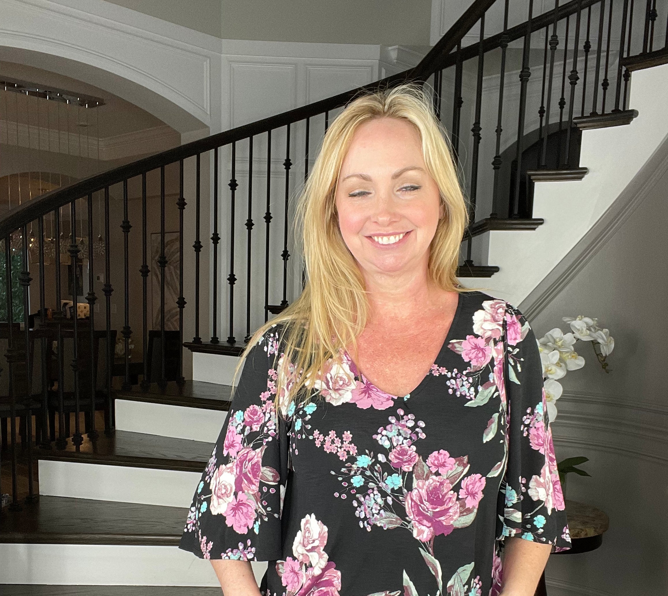 Dear Scarlett Black Floral Drape Sleeve Top-100 Short Sleeves- Simply Simpson's Boutique is a Women's Online Fashion Boutique Located in Jupiter, Florida
