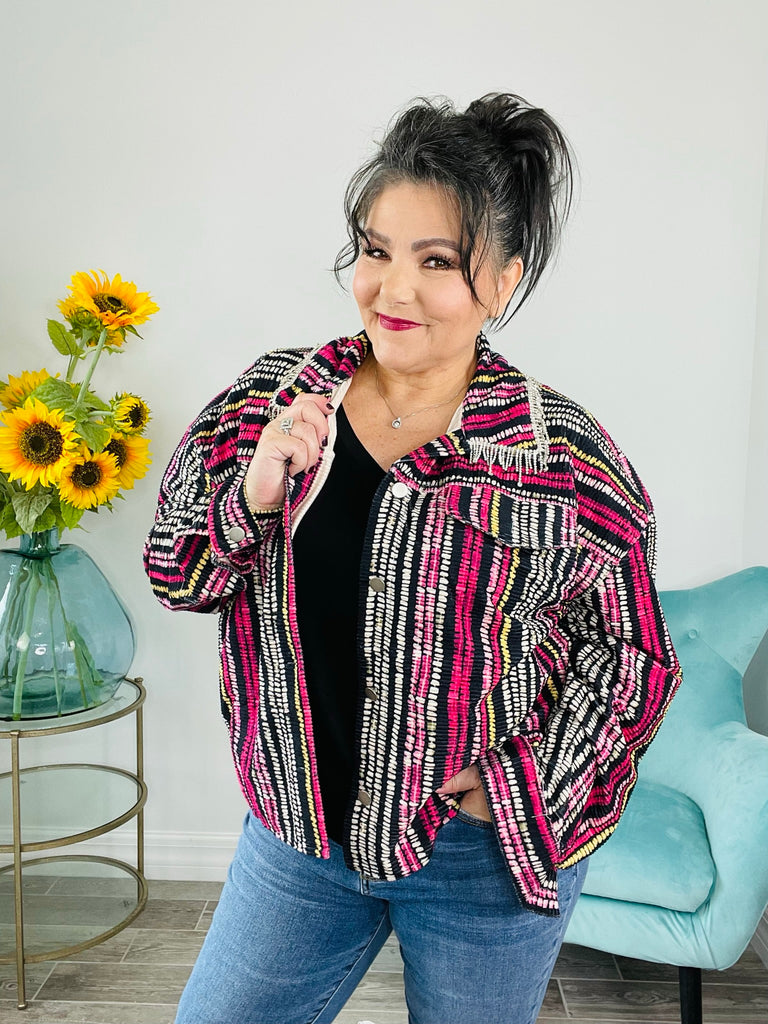 Black Geometric Print Jacket-180 Outerwear/Jackets- Simply Simpson's Boutique is a Women's Online Fashion Boutique Located in Jupiter, Florida
