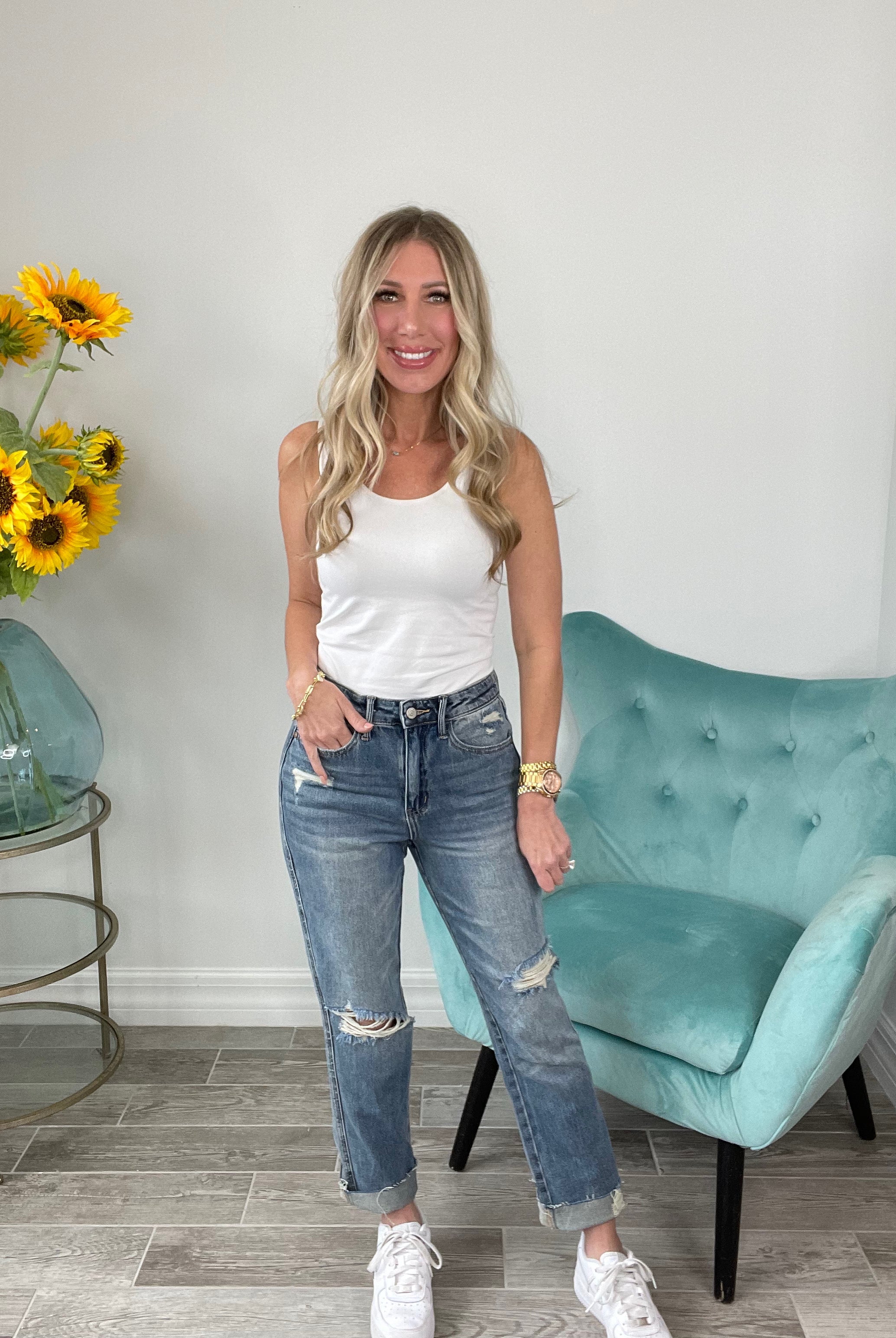 Judy Blue Half Rigid Distressed Straight Leg Jeans-200 Jeans- Simply Simpson's Boutique is a Women's Online Fashion Boutique Located in Jupiter, Florida
