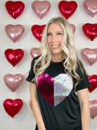 Black Two Tone Sequin Heart Graphic Tee-140 Graphic Tees- Simply Simpson's Boutique is a Women's Online Fashion Boutique Located in Jupiter, Florida