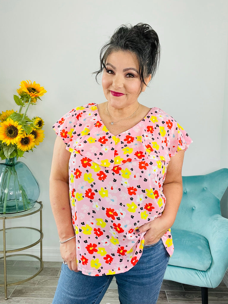 Pink Floral Top-Shirt & Tops- Simply Simpson's Boutique is a Women's Online Fashion Boutique Located in Jupiter, Florida