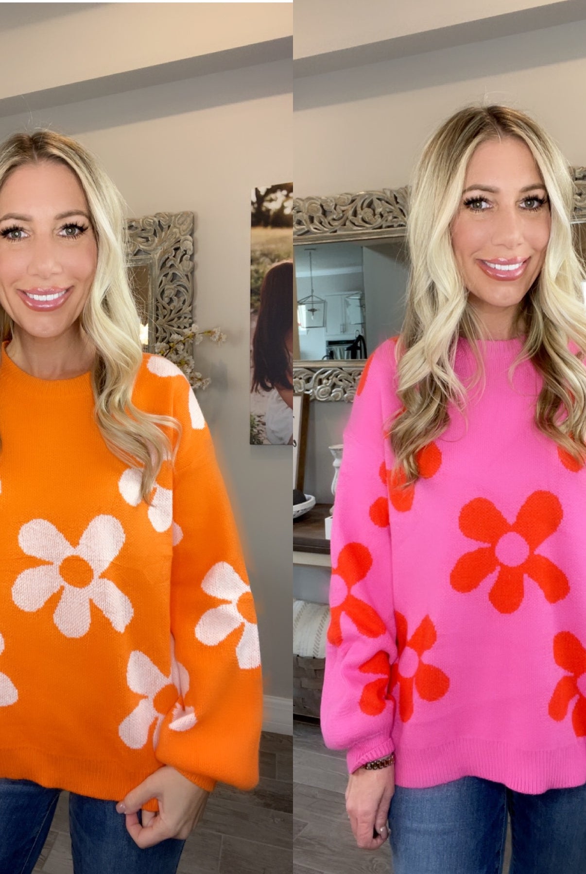 Retro Daisy Print Sweaters-110 Long Sleeves- Simply Simpson's Boutique is a Women's Online Fashion Boutique Located in Jupiter, Florida