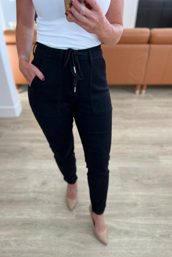 Judy Blue High Rise Black Joggers-200 Jeans- Simply Simpson's Boutique is a Women's Online Fashion Boutique Located in Jupiter, Florida