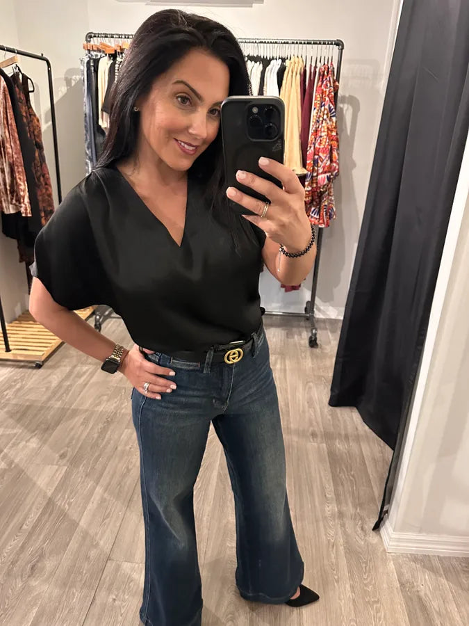 Black Cap Sleeve Blouse- Simply Simpson's Boutique is a Women's Online Fashion Boutique Located in Jupiter, Florida