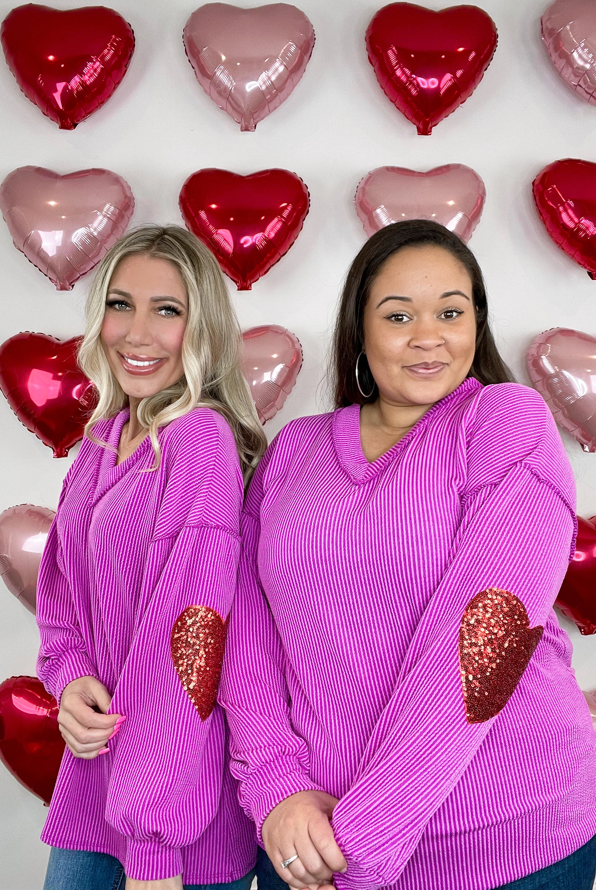 Magenta Corded Sweatshirt W/Heart Elbow Patch-160 Sweatshirts- Simply Simpson's Boutique is a Women's Online Fashion Boutique Located in Jupiter, Florida