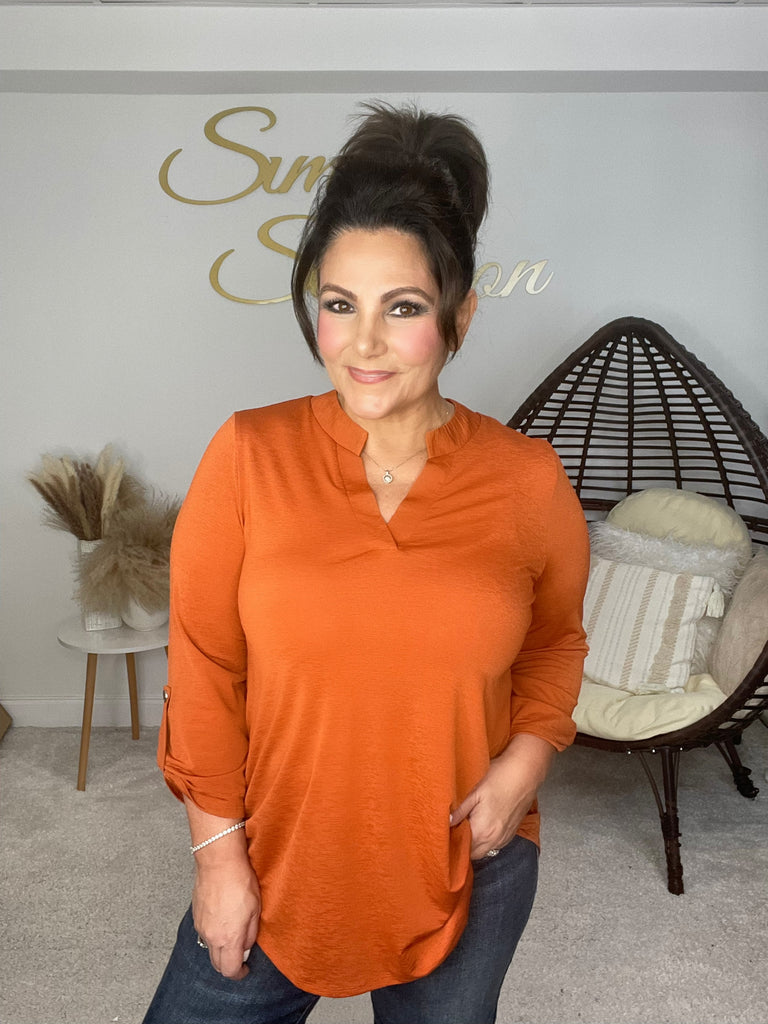 Dear Scarlett Solid Rust Lizzy-100 Short Sleeves- Simply Simpson's Boutique is a Women's Online Fashion Boutique Located in Jupiter, Florida