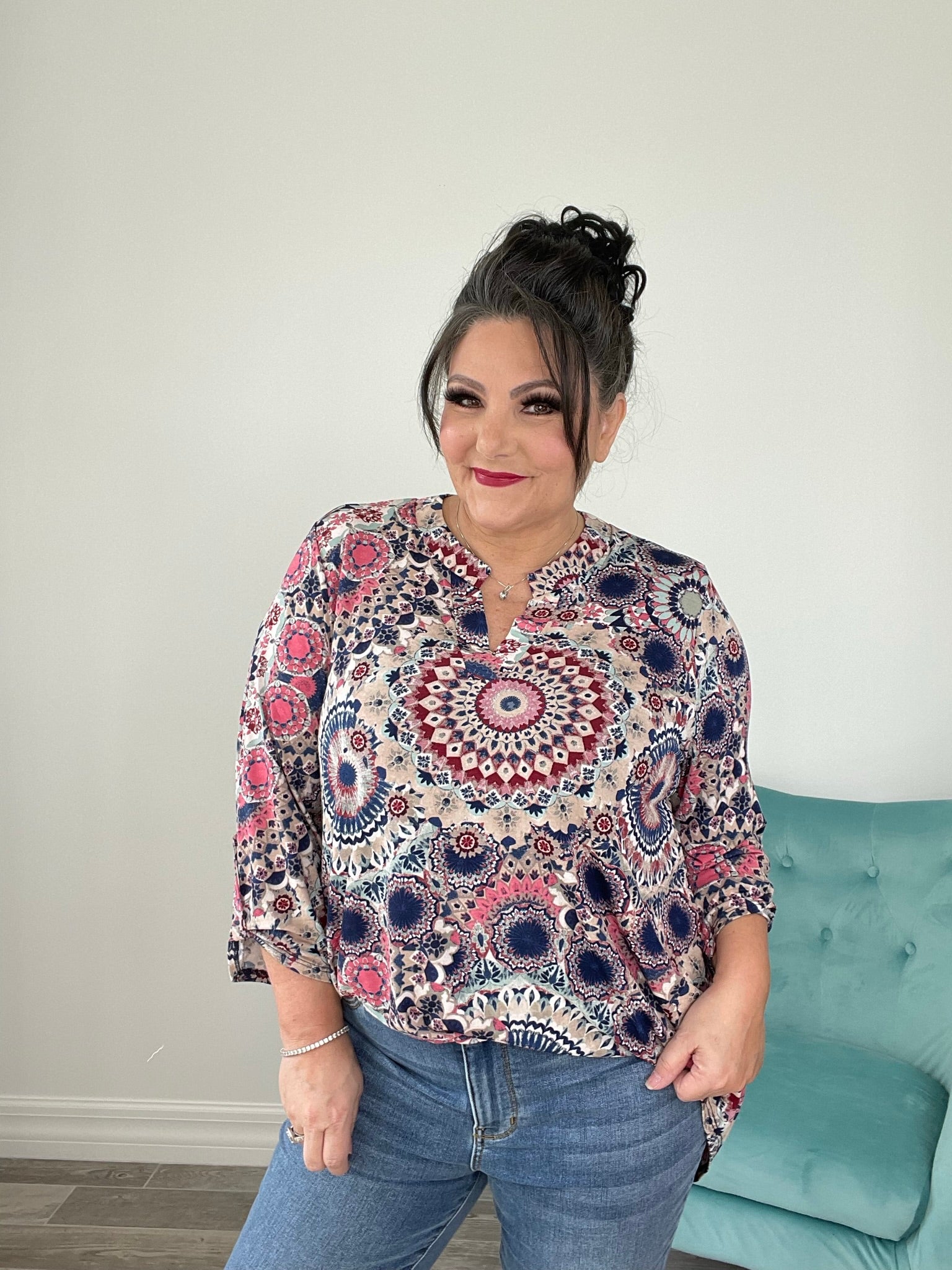 Dear Scarlett Navy/Multi Printed Lizzy-110 Long Sleeves- Simply Simpson's Boutique is a Women's Online Fashion Boutique Located in Jupiter, Florida
