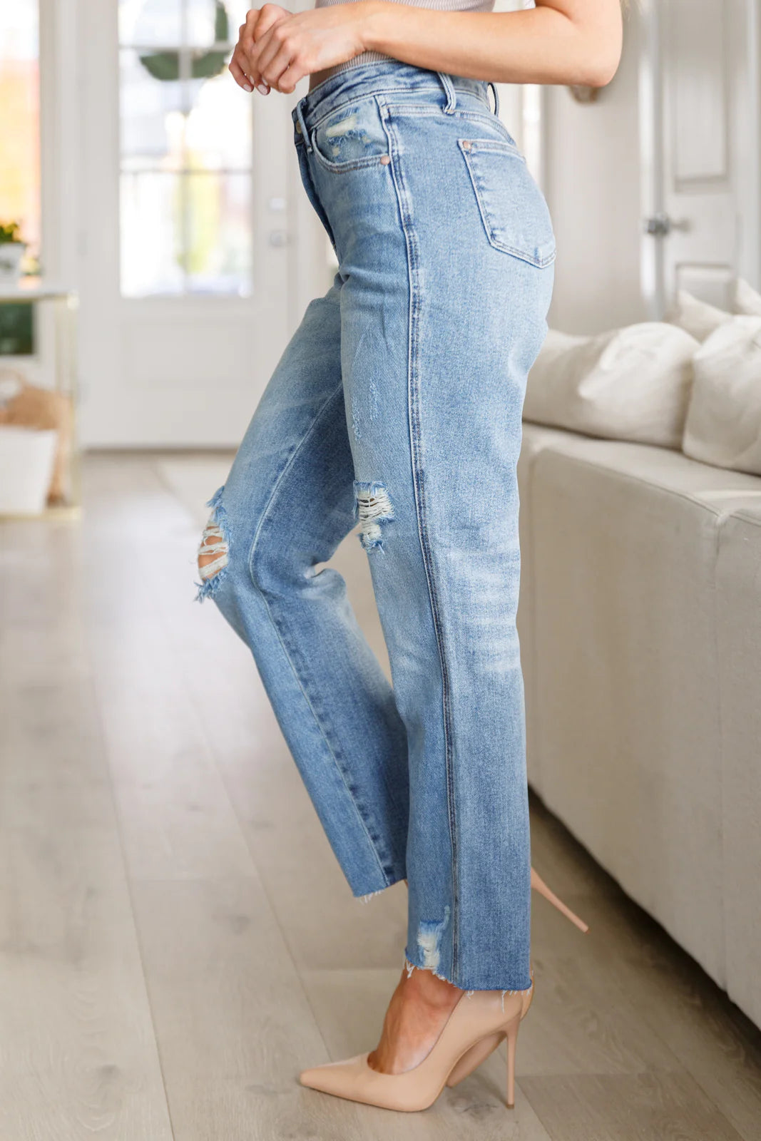 Judy Blue Half Rigid Distressed Straight Leg Jeans-200 Jeans- Simply Simpson's Boutique is a Women's Online Fashion Boutique Located in Jupiter, Florida