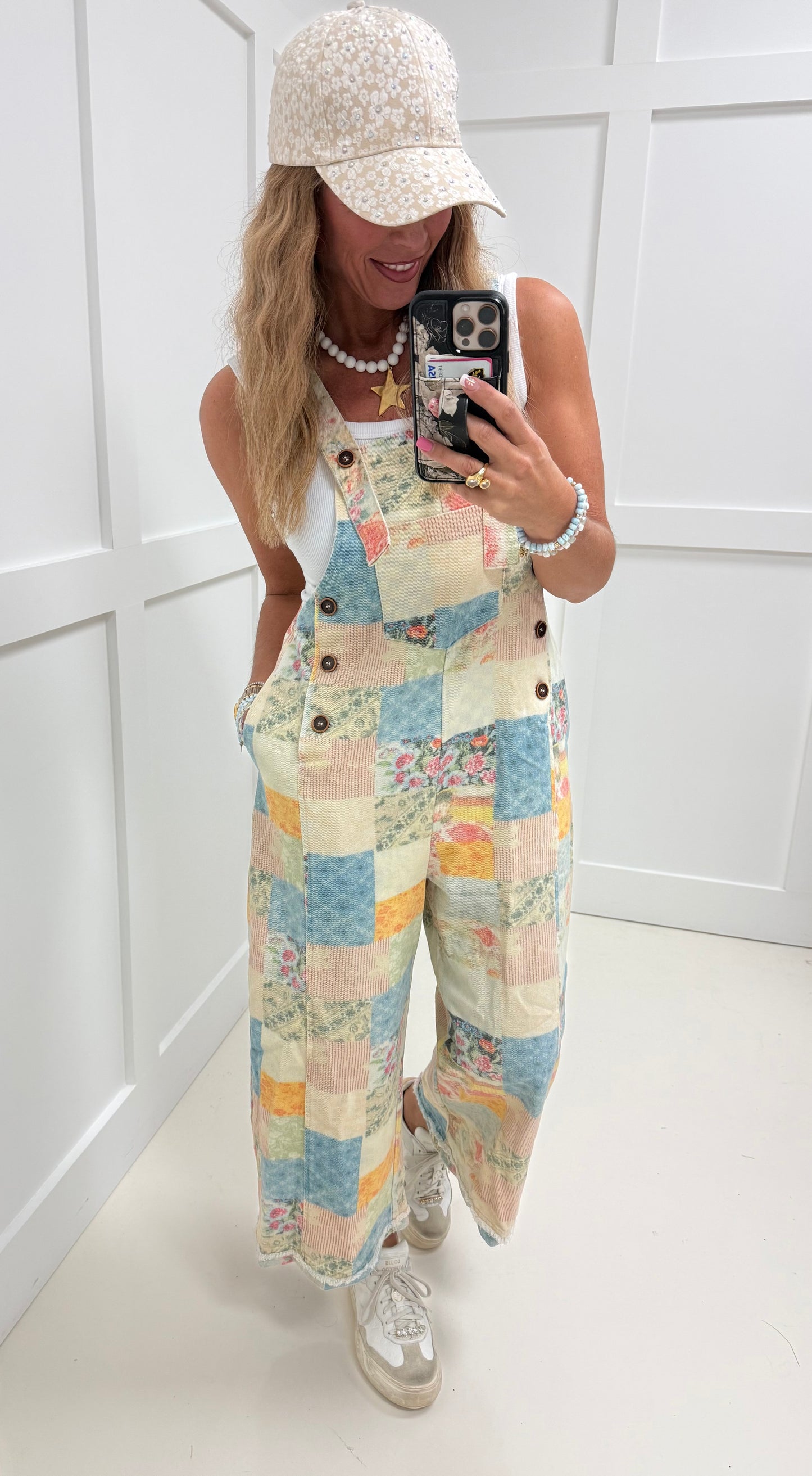 Floral Patchwork Denim Overalls-200 Jeans- Simply Simpson's Boutique is a Women's Online Fashion Boutique Located in Jupiter, Florida