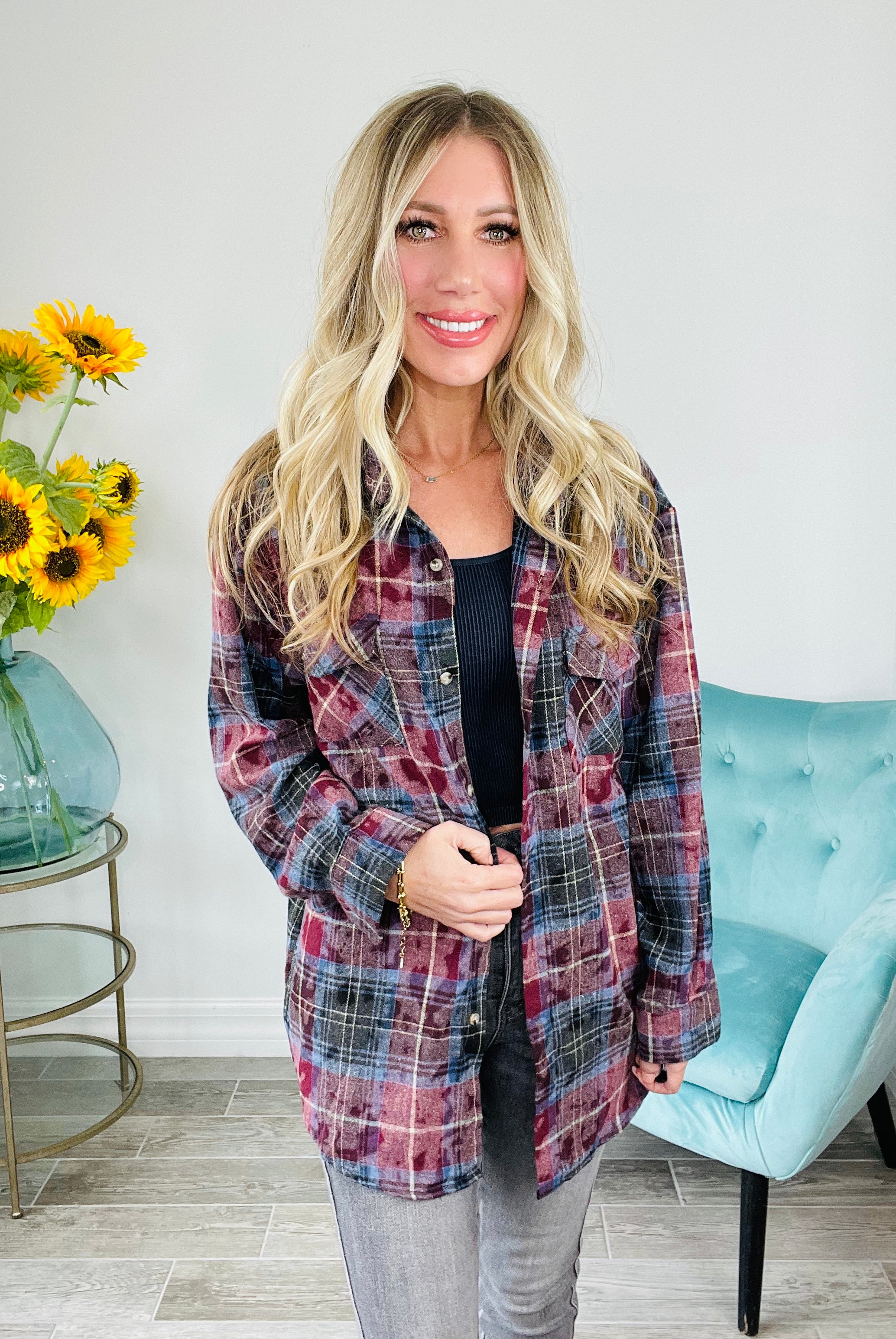 Shirley & Stone Bleached Flannels-110 Long Sleeves- Simply Simpson's Boutique is a Women's Online Fashion Boutique Located in Jupiter, Florida