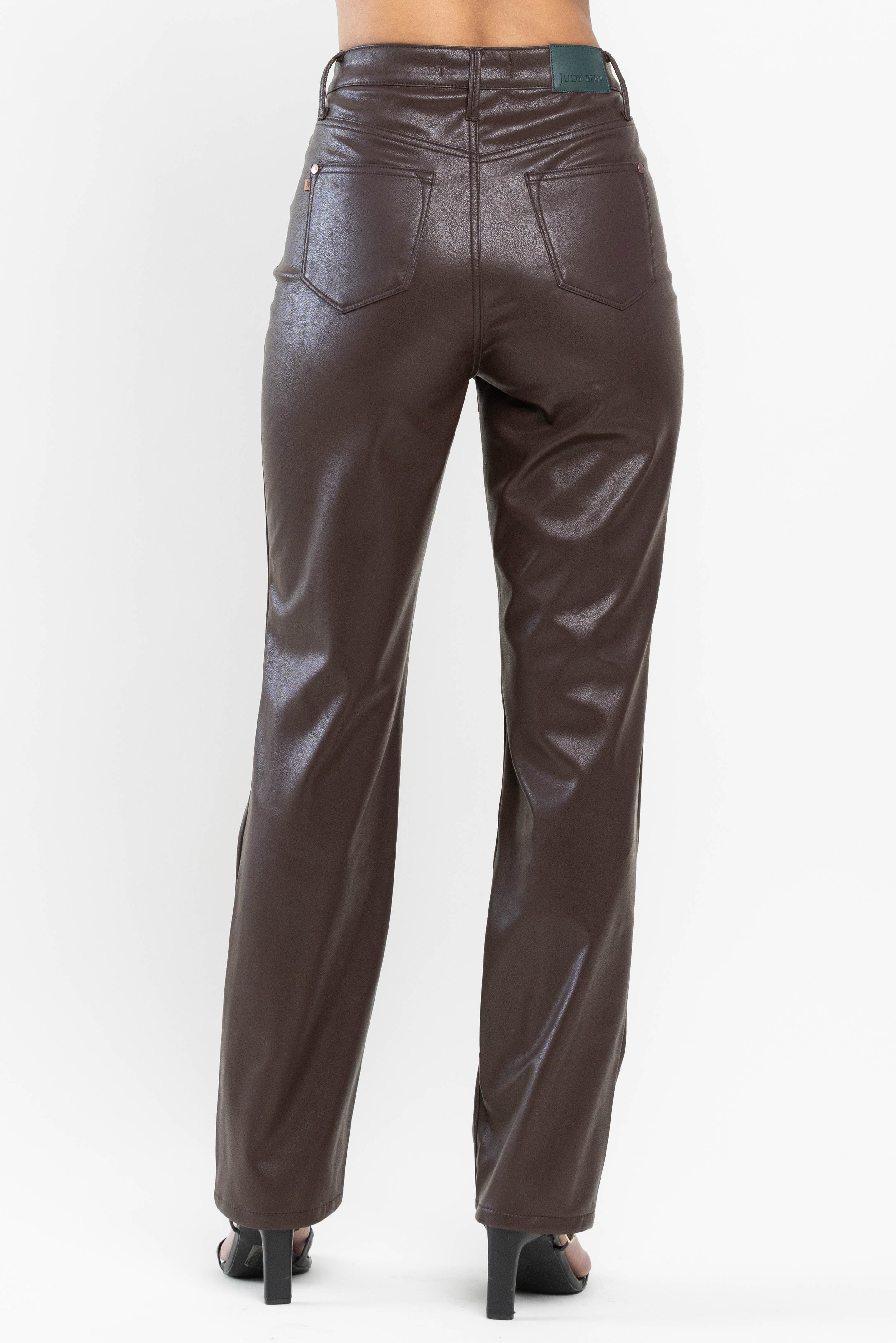 Judy Blue Tummy Control Brown Faux Leather Pants-200 Jeans- Simply Simpson's Boutique is a Women's Online Fashion Boutique Located in Jupiter, Florida