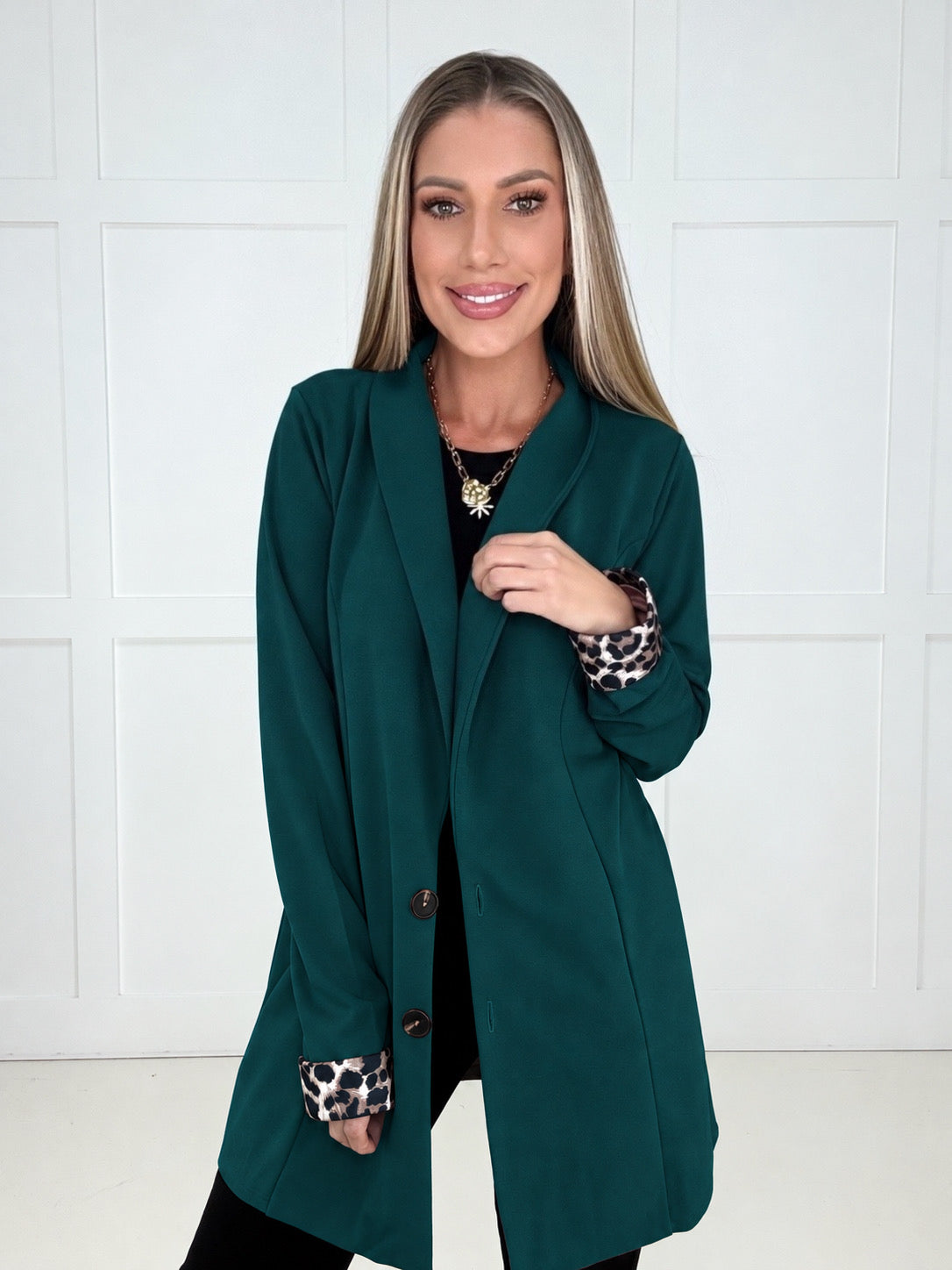 Hunter Green and Roar Blazer-180 Outerwear- Simply Simpson's Boutique is a Women's Online Fashion Boutique Located in Jupiter, Florida