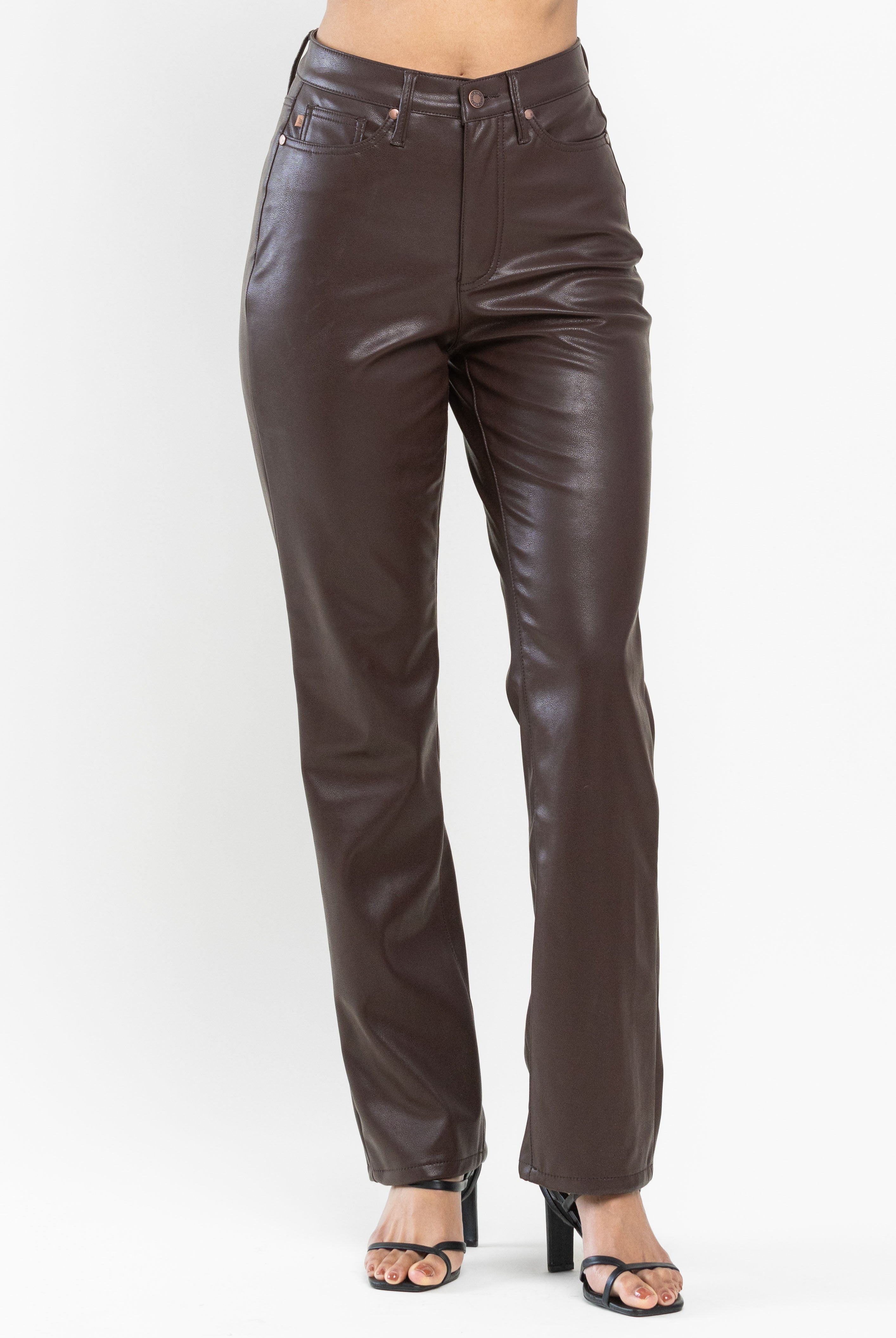 Judy Blue Tummy Control Brown Faux Leather Pants-200 Jeans- Simply Simpson's Boutique is a Women's Online Fashion Boutique Located in Jupiter, Florida