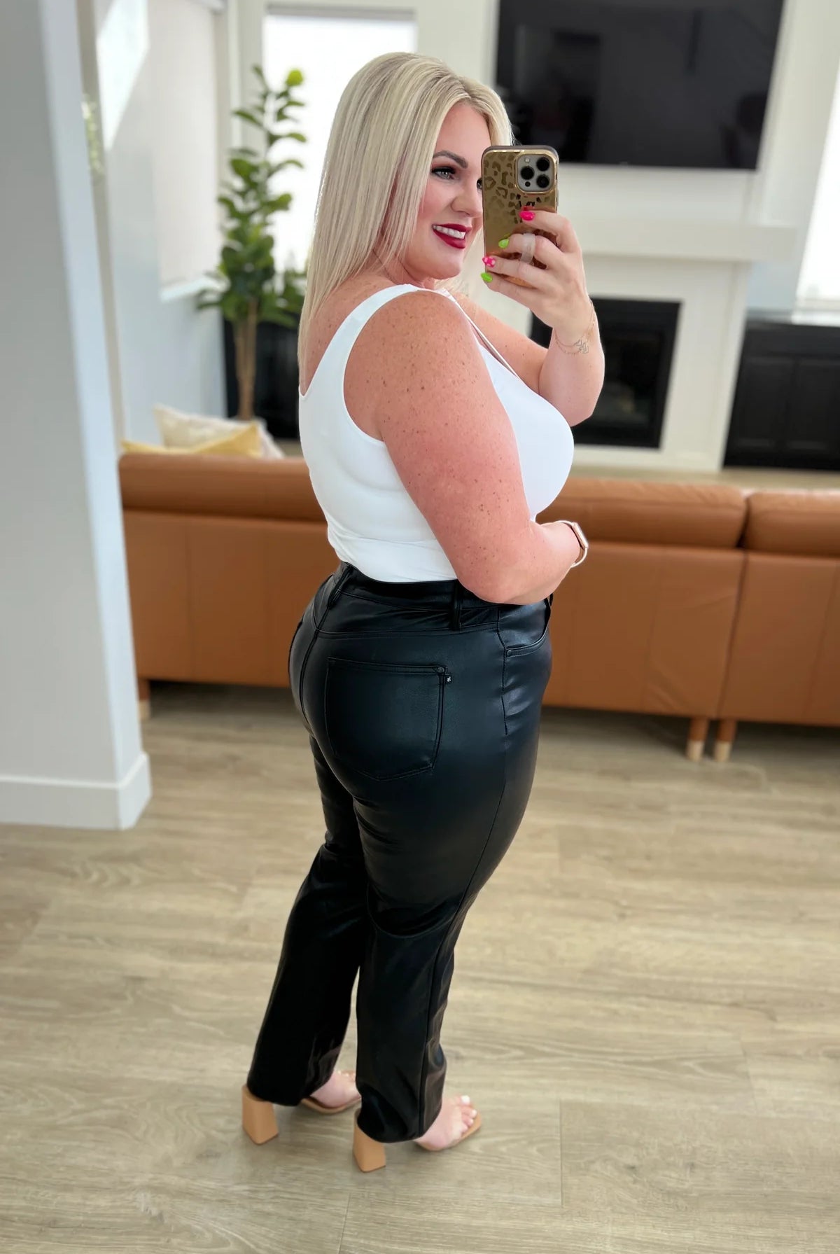 Judy Blue Faux Leather Tummy Control Black Pants-200 Jeans- Simply Simpson's Boutique is a Women's Online Fashion Boutique Located in Jupiter, Florida