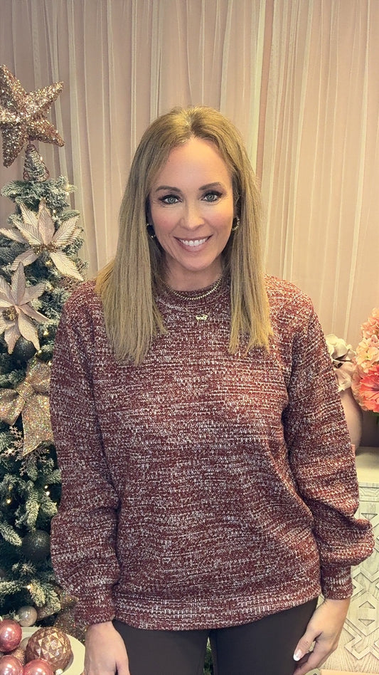 Burgundy Heathered Sweater-150 Sweaters- Simply Simpson's Boutique is a Women's Online Fashion Boutique Located in Jupiter, Florida