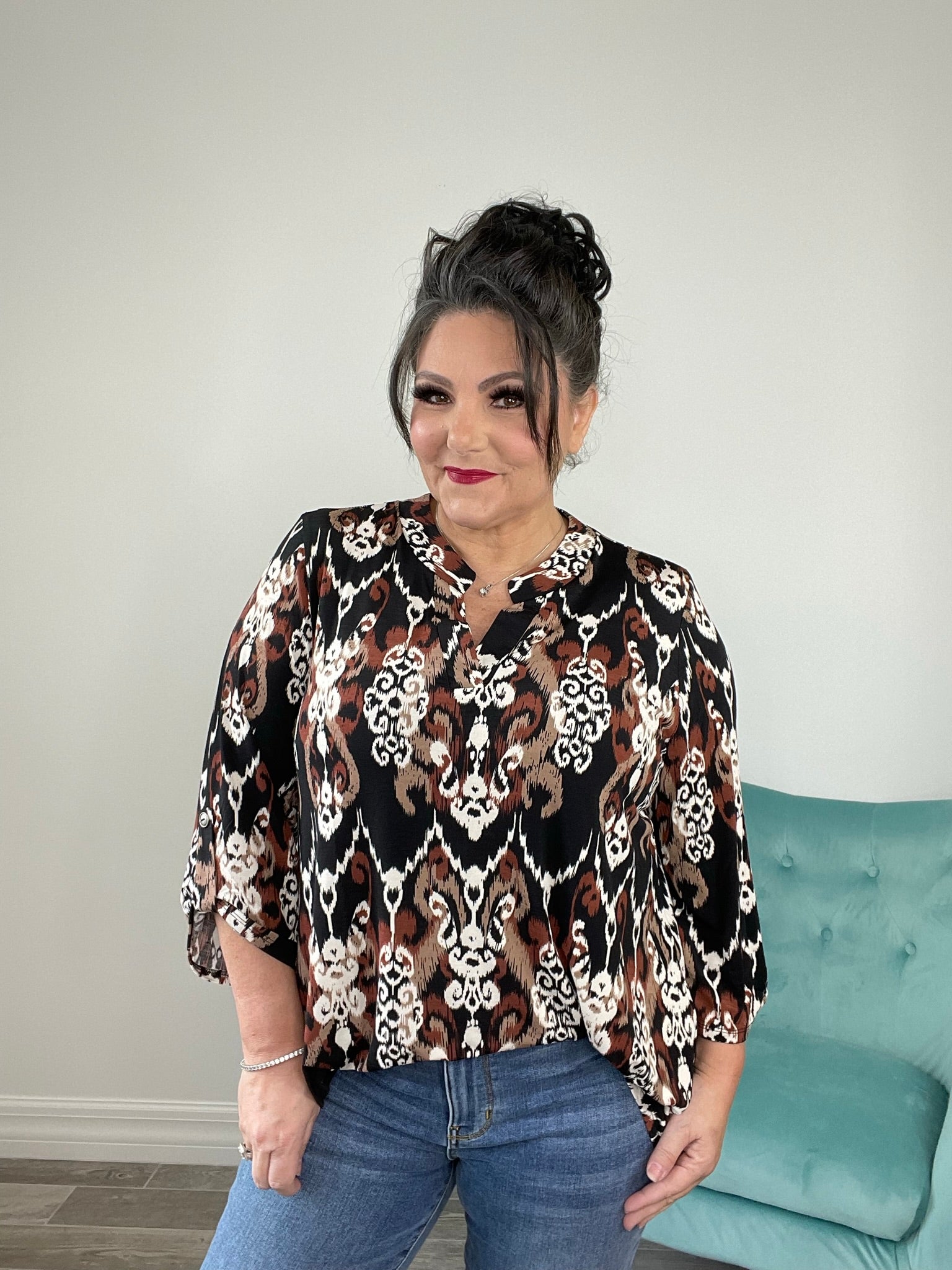 Dear Scarlett Black/Brown Printed Lizzy-110 Long Sleeves- Simply Simpson's Boutique is a Women's Online Fashion Boutique Located in Jupiter, Florida