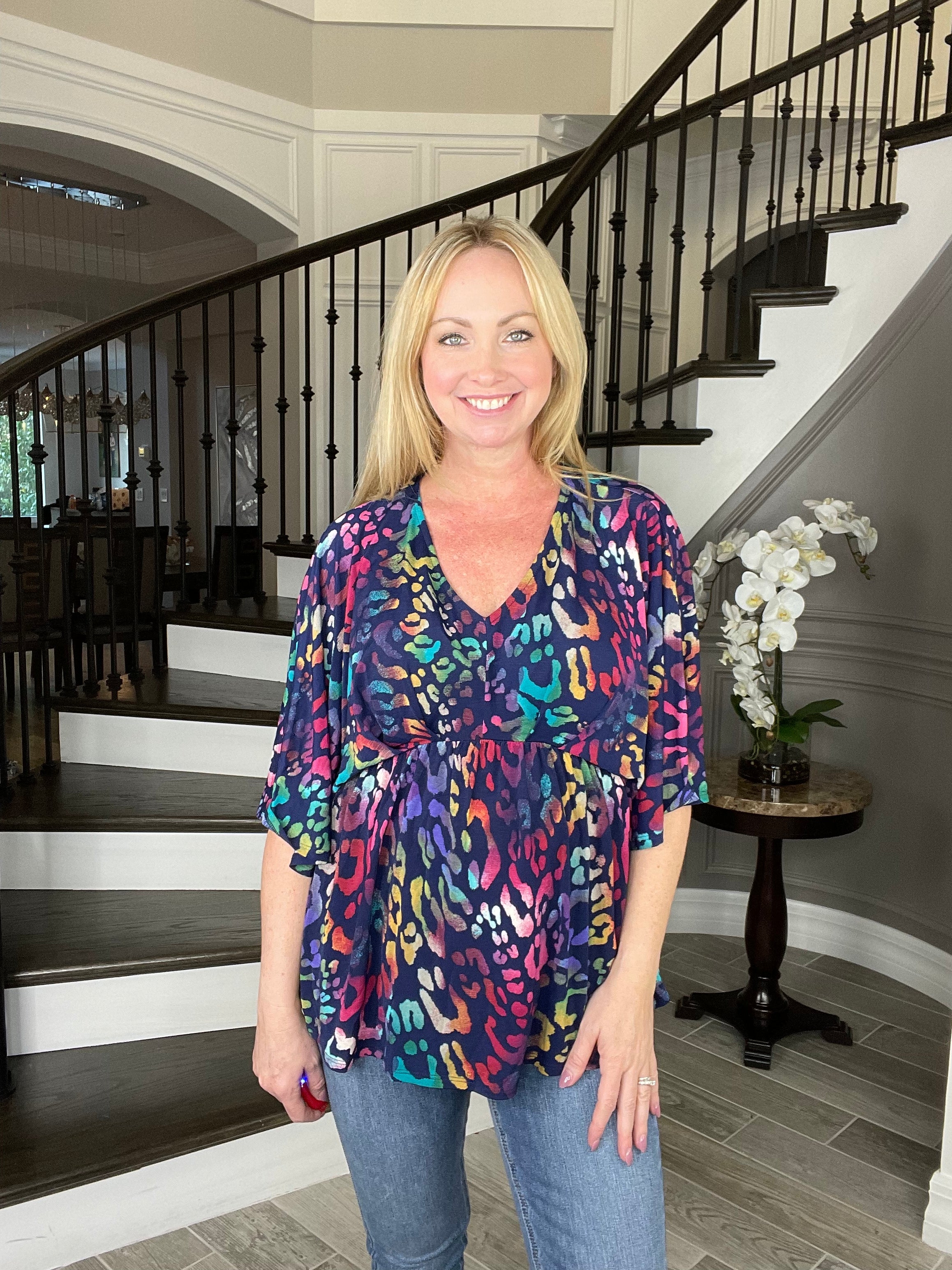 Dear Scarlett Rainbow Leopard Dreamer-100 Short Sleeves- Simply Simpson's Boutique is a Women's Online Fashion Boutique Located in Jupiter, Florida