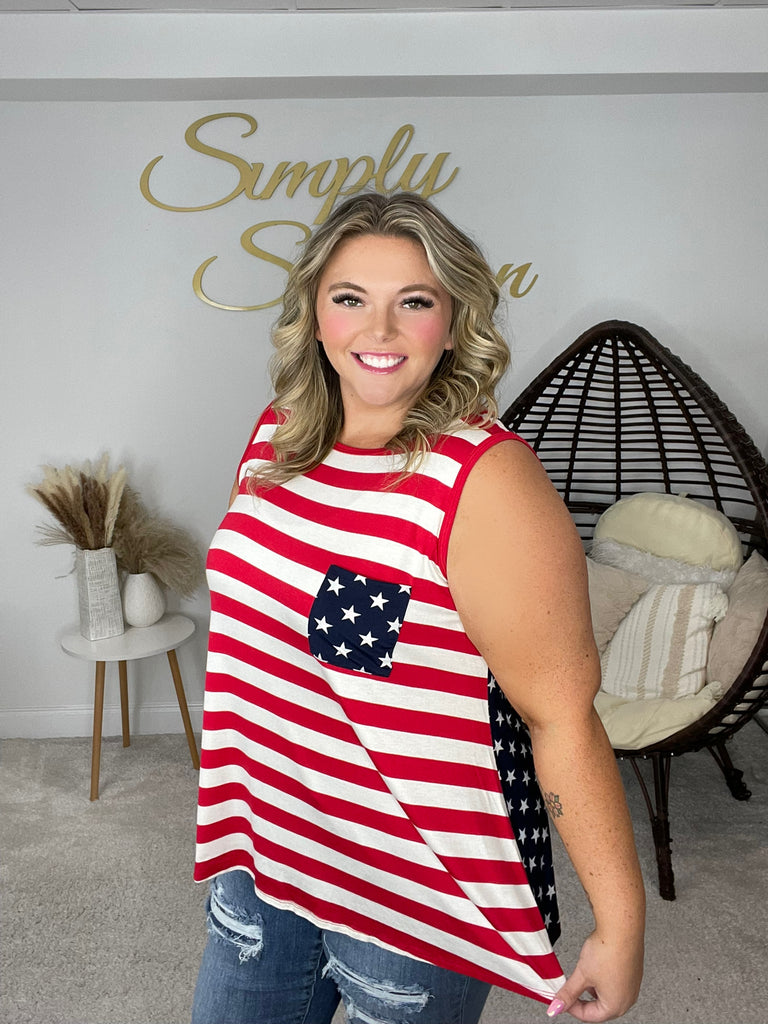 Stars & Stripes Tank With Pocket-Tank Tops- Simply Simpson's Boutique is a Women's Online Fashion Boutique Located in Jupiter, Florida