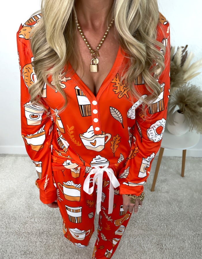 Pumpkin Spice Pajamas-220 Lounge wear/Pajamas- Simply Simpson's Boutique is a Women's Online Fashion Boutique Located in Jupiter, Florida