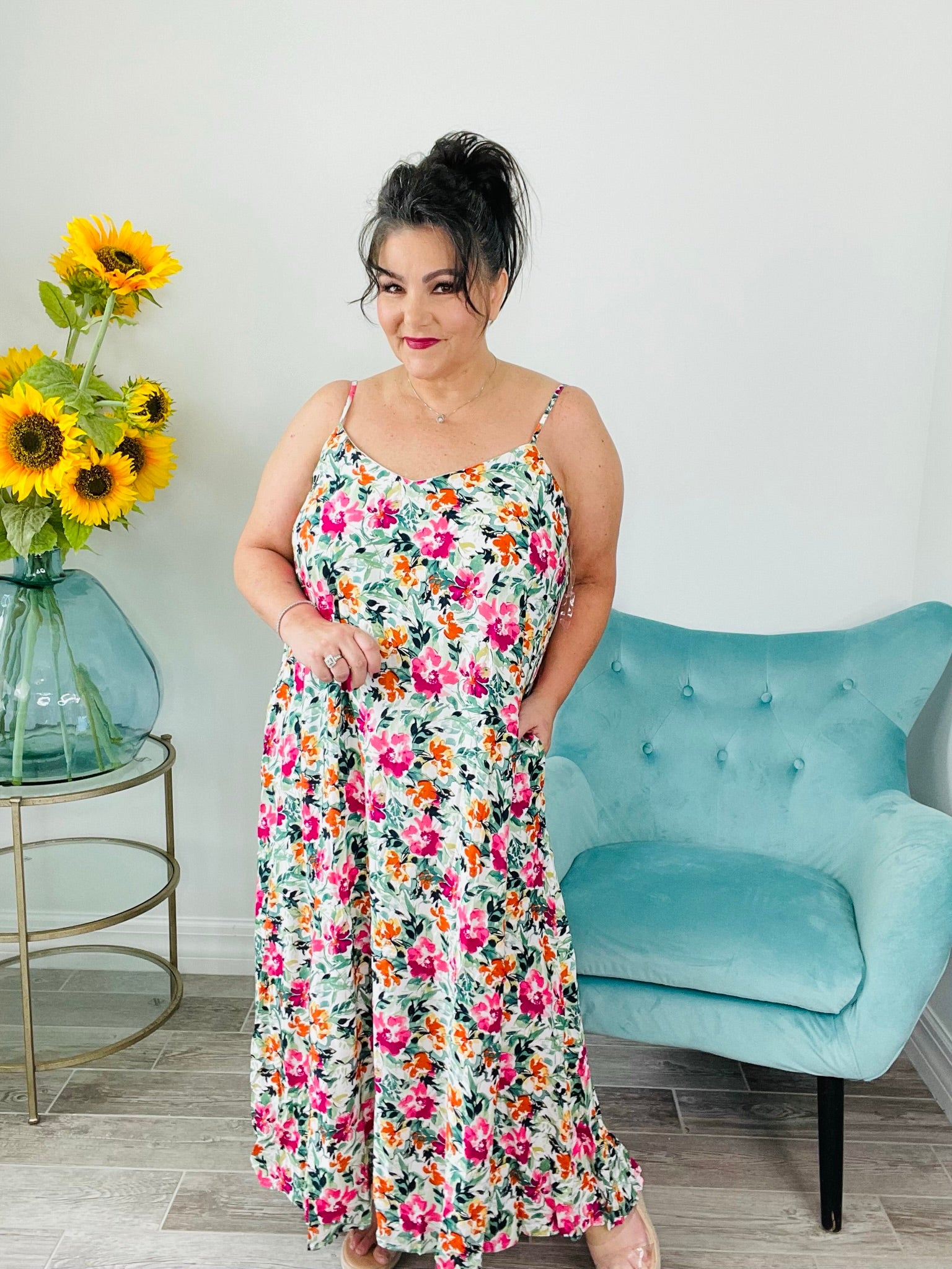 Floral Spaghetti Strap Dress-240 Dresses- Simply Simpson's Boutique is a Women's Online Fashion Boutique Located in Jupiter, Florida