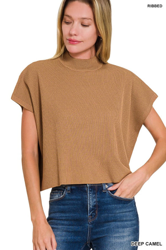 Harper Mocha Mock Neck Short Sleeve Top- Simply Simpson's Boutique is a Women's Online Fashion Boutique Located in Jupiter, Florida