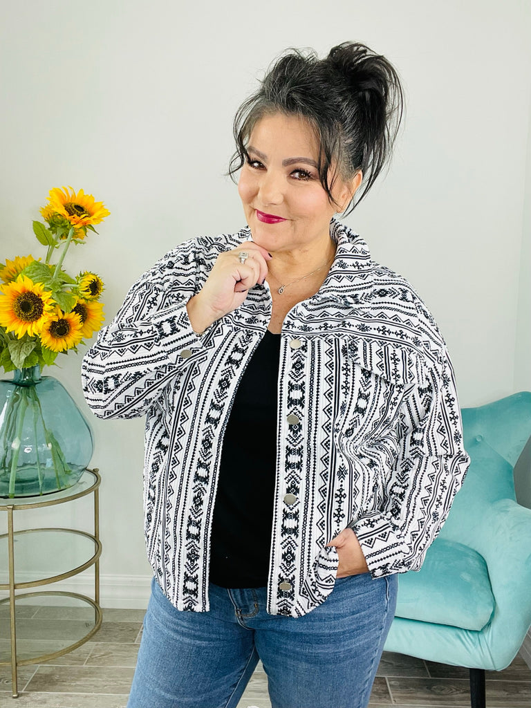 Black & White Print Jacket-180 Outerwear/Jackets- Simply Simpson's Boutique is a Women's Online Fashion Boutique Located in Jupiter, Florida