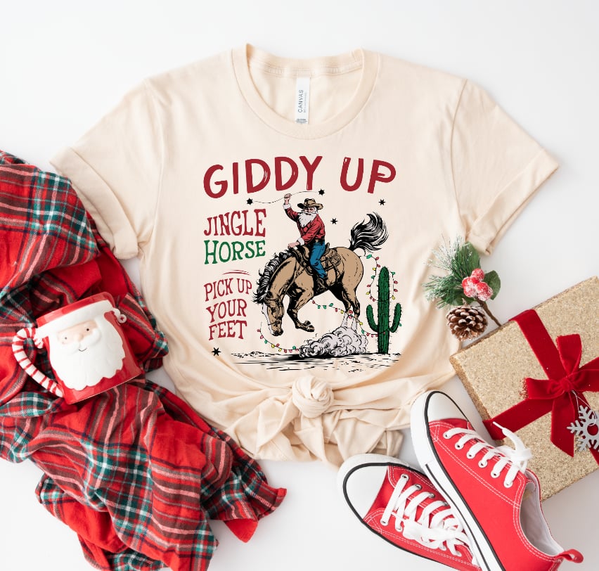 Giddy Up jingle horse-Graphic Tee- Simply Simpson's Boutique is a Women's Online Fashion Boutique Located in Jupiter, Florida