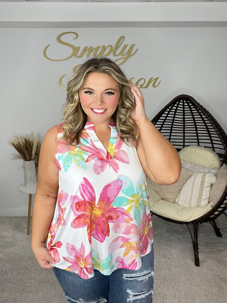 Dear Scarlett Ivory Floral Sleeveless Lizzy-Short Sleeves- Simply Simpson's Boutique is a Women's Online Fashion Boutique Located in Jupiter, Florida