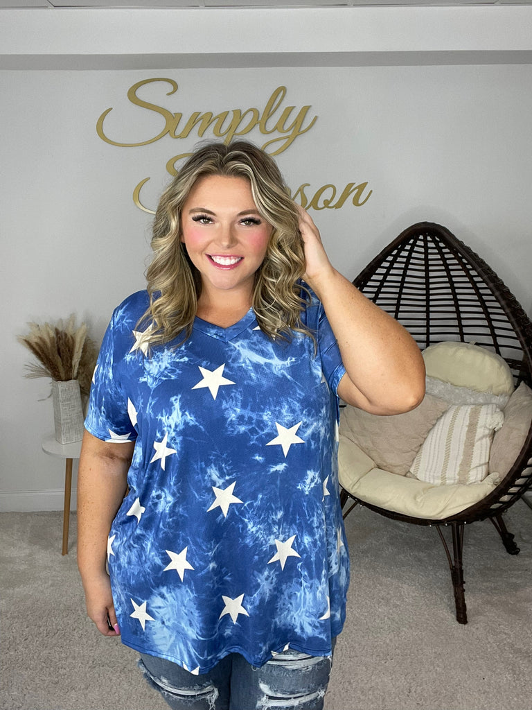 Star V-Neck Top-Short Sleeves- Simply Simpson's Boutique is a Women's Online Fashion Boutique Located in Jupiter, Florida