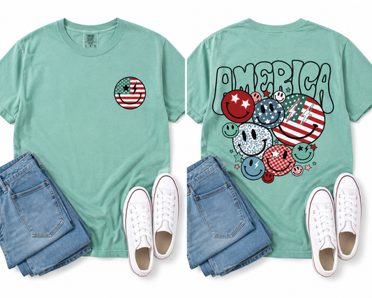 Preorder USA Smiley Collage Graphic Tee-140 Graphic Tees- Simply Simpson's Boutique is a Women's Online Fashion Boutique Located in Jupiter, Florida